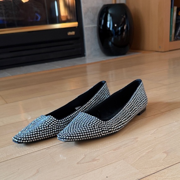 Zara Shoes - Zara Silver Rhinestone Embellished Flats